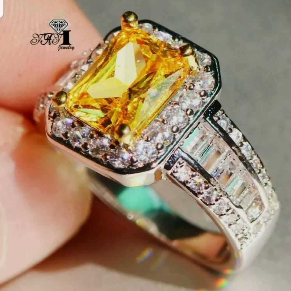 Yellow Halo Citrine-Style Ring with Pavé Accents